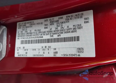 2017 Ford Escape Titanium from USA, damaged, VIN 1FMCU0JDXHUD52568